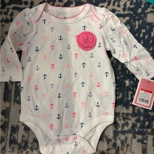 Circo White Long-Sleeve Anchor Print One-Piece with Pink Rosette